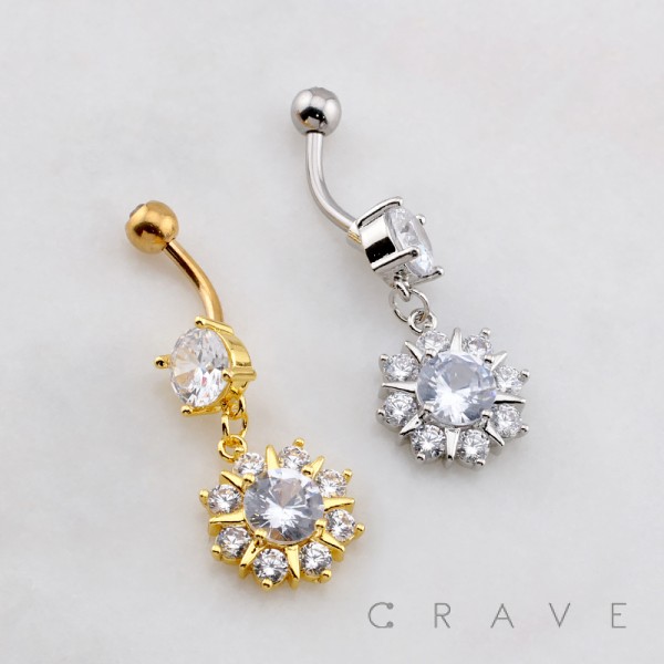 DANGLE STARBURST SUN SPLASH MULTI CZ BELLY BUTTON NAVEL RING 316L SURGICAL STEEL